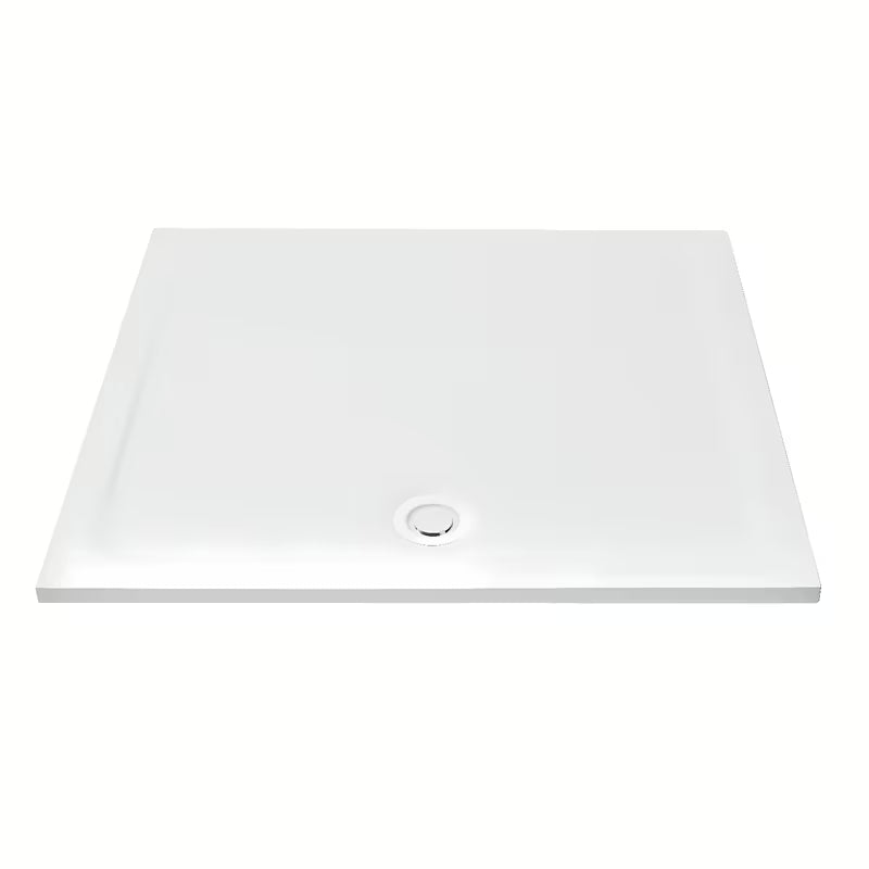 Bijeli dizajnerski sifon za tuš kadu s pokrovčkom, koji ne strši iznad površine kade.