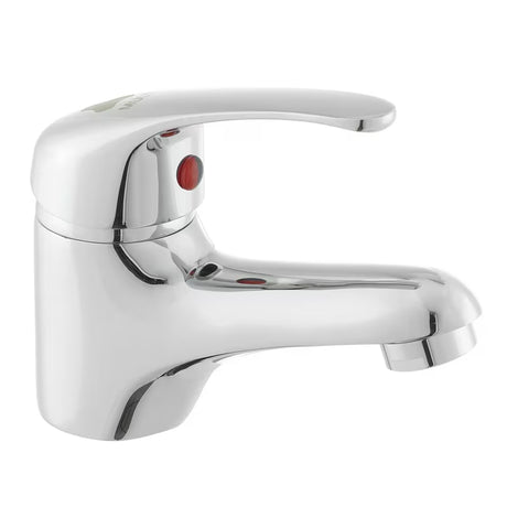 Kromirana enoročna stoječa armatura za umivalnik Multi brez odtoka zaobljenog dizajna.