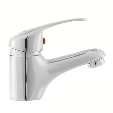 Kromirana enoročna stoječa armatura za umivalnik Multi brez odtoka zaobljenog dizajna.