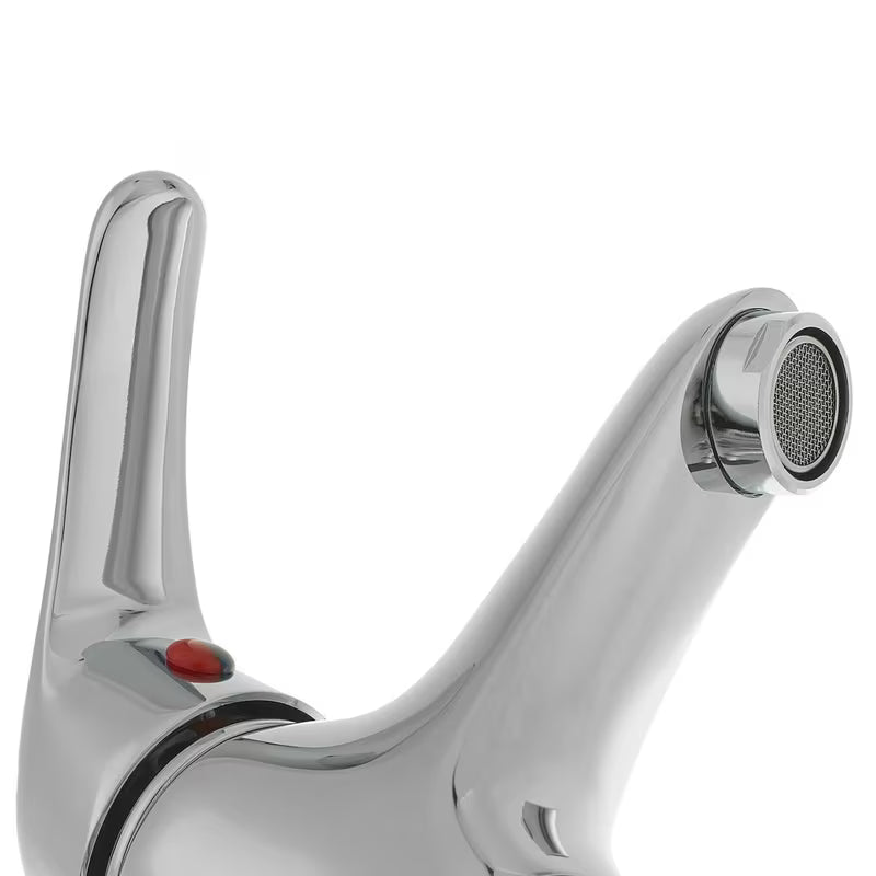 Kromirana enoročna stoječa armatura za umivalnik Multi brez odtoka zaobljenog dizajna.