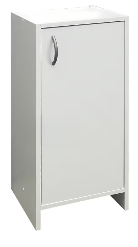 Bijela kopalniška omarica Multi Praxis u ekonomičnoj varijanti s površinom od bijelog laminata.