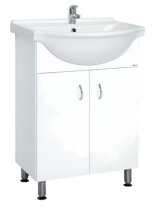 Bela kopalniška omarica Multi Pro s keramičnim umivalnikom širine 61 cm