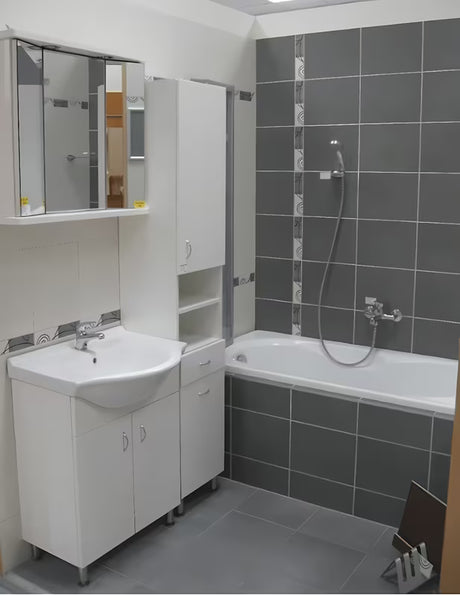 Bela kopalniška omarica Multi Pro s keramičnim umivalnikom širine 61 cm