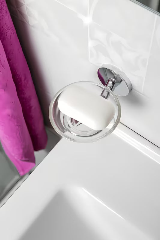 Eleganten posoda za milo Multi Simple v izvedbi chrome iz medenine, cinka in stekla.
