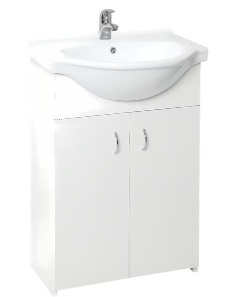 Bijeli ormarić s keramičkim umivaonikom Multi Simple u mat laminatu