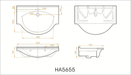 Bijeli ormarić s keramičkim umivaonikom Multi Simple u mat laminatu