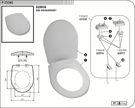 Bel univerzalni WC deska Multi iz termoplasta s plastičnimi tečaji in skritim pritrjevanjem