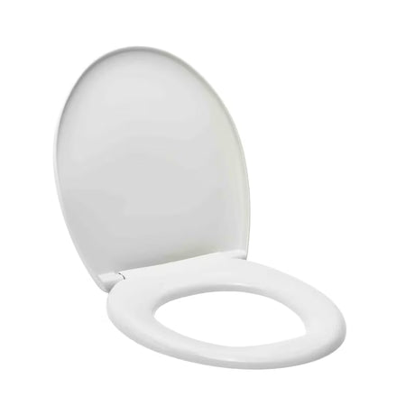 Bela WC deska Multi Universal iz termoplasta s plastičnimi tečaji in skritim pritrjevanjem.