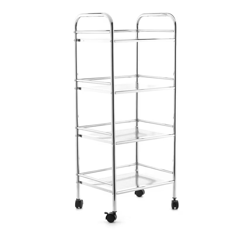 Elegantni kupaonski premični voziček na kotačićima s četiri police u izvedbi Chrome.
