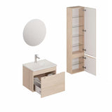 Koupalniški sestav Naturel Ancona u dekoru akacije s ormarićem, keramičkim umivaonikom i LED ogledalom