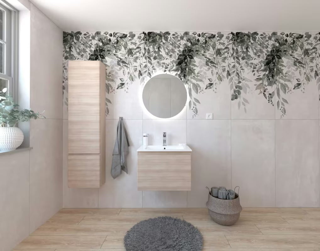 Koupalniški sestav Naturel Ancona u dekoru akacije s ormarićem, keramičkim umivaonikom i LED ogledalom