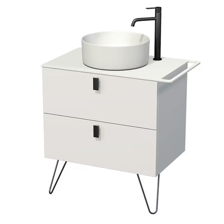 Naturel Art Deco omarica pod umivalnikom na pult v beli mat barvi s črnimi ročaji in nogicami