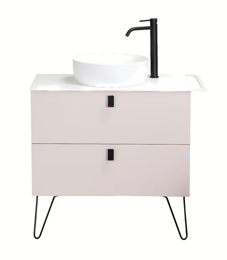 Naturel Art Deco omarica pod umivalnikom na pult u boji rose beige s crnim mat detaljima