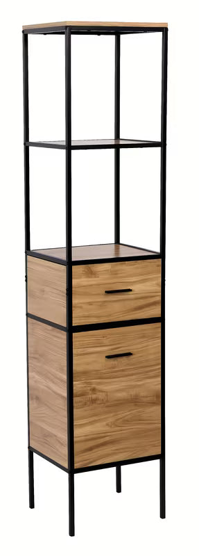 Stoječa regal Naturel Blackframe s črnim kovinskim okvirjem in MDF ploščo v dekorju javorja.