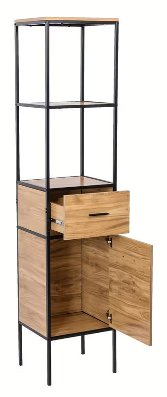 Stoječa regal Naturel Blackframe s črnim kovinskim okvirjem in MDF ploščo v dekorju javorja.