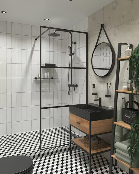 Stoječa regal Naturel Blackframe s crnim metalnim okvirom i MDF pločom u dekoru javora.