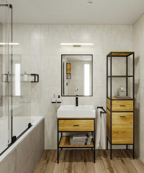 Stoječa regal Naturel Blackframe s crnim metalnim okvirom i MDF pločom u dekoru javora.