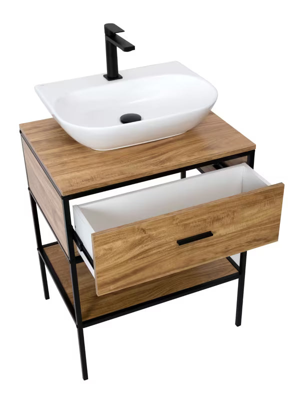 Omarica pod umivalnikom Naturel Blackframe 60x73x46 cm u dekoru javora s crnim metalnim okvirom