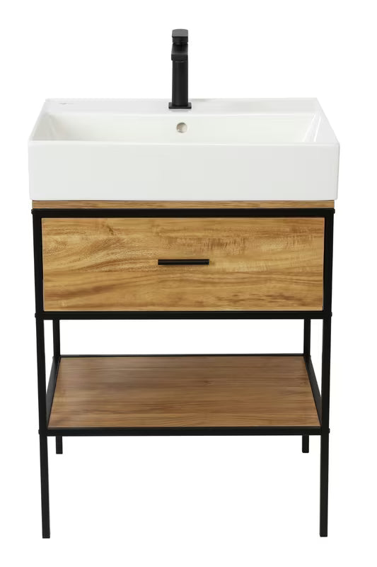 Omarica pod umivalnikom Naturel Blackframe 60x73x46 cm u dekoru javora s crnim metalnim okvirom