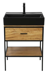 Omarica pod umivalnikom Naturel Blackframe 60x73x46 cm u dekoru javora s crnim metalnim okvirom