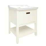 Bijeli stoječa ormarić Naturel Country s keramičkim umivaonikom od masivne borovine s četkanom površinom