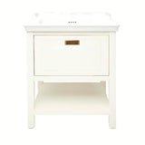 Bijeli stoječa ormarić Naturel Country s keramičkim umivaonikom od masivne borovine s četkanom površinom