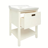 Bijeli stoječa ormarić Naturel Country s keramičkim umivaonikom od masivne borovine s četkanom površinom