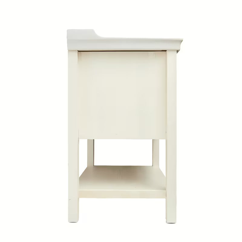 Bijeli stoječa ormarić Naturel Country s keramičkim umivaonikom od masivne borovine s četkanom površinom