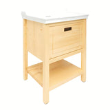 Smeđi kopalniška omarica s keramičkim umivaonikom Naturel Country 65x53x85 cm od masivne borovine