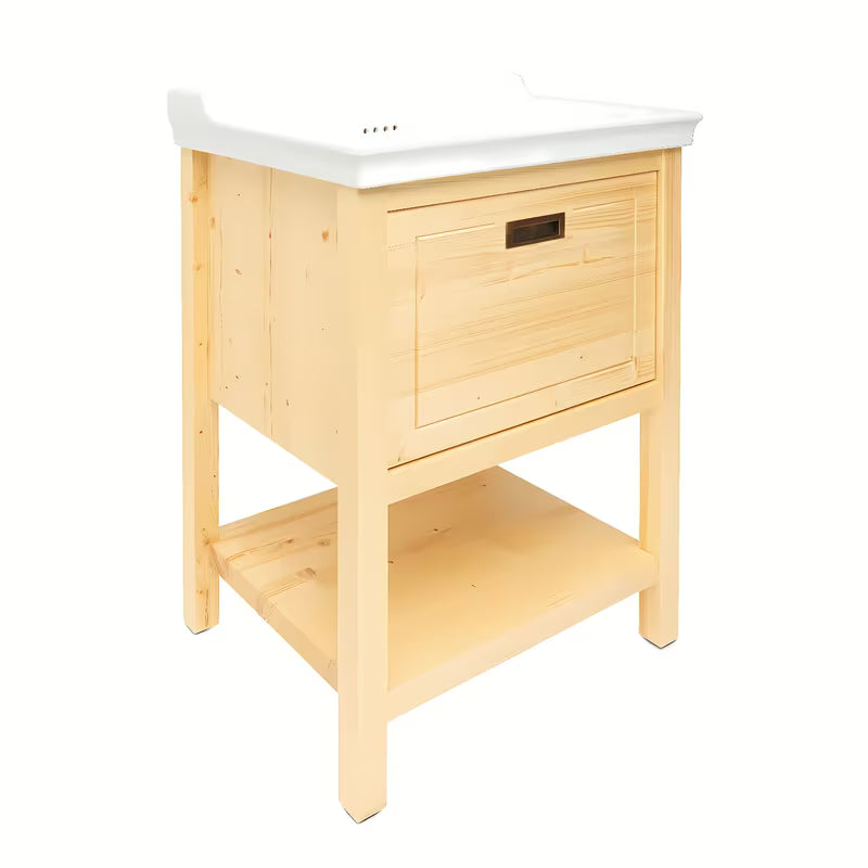 Smeđi kopalniška omarica s keramičkim umivaonikom Naturel Country 65x53x85 cm od masivne borovine