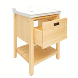 Smeđi kopalniška omarica s keramičkim umivaonikom Naturel Country 65x53x85 cm od masivne borovine