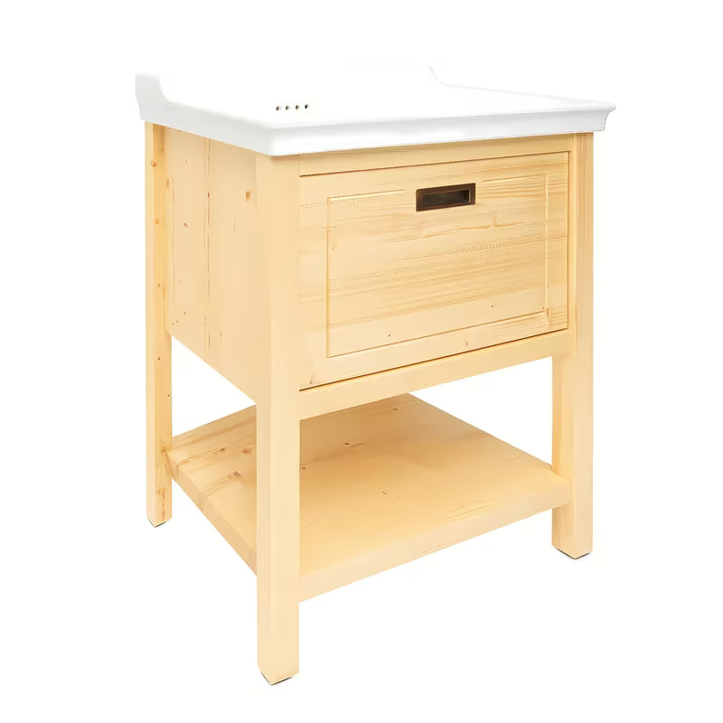 Smeđi stoječa ormarić s keramičkim umivaonikom Naturel Country od masivne borovine s četkanom površinom