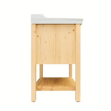 Smeđi stoječa ormarić s keramičkim umivaonikom Naturel Country od masivne borovine s četkanom površinom