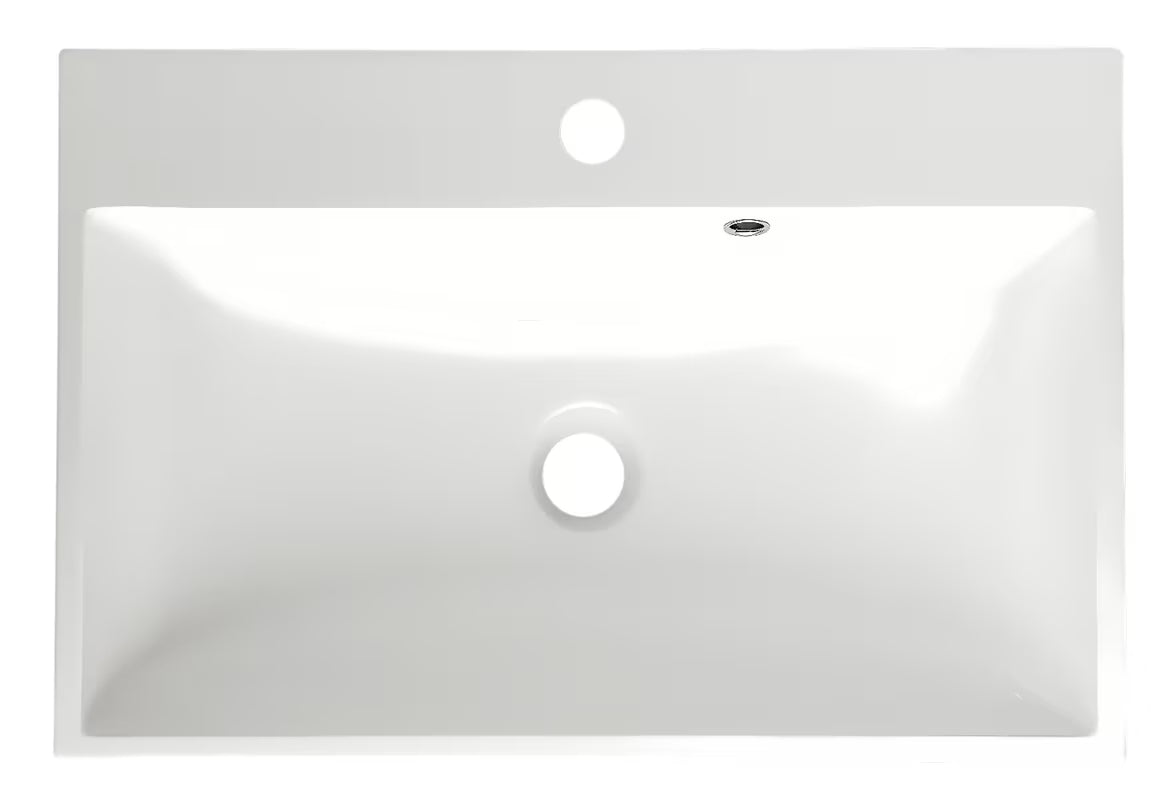 Bel pohištveni umivalnik Naturel Cube Way 60 x 40 cm iz litega marmorja z odprtino pro za armaturo na sredini