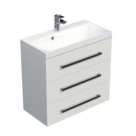 Viseča kopalniška omarica z umivalnikom Naturel Cube Way v sijajni beli barvi 80x40x76,5 cm