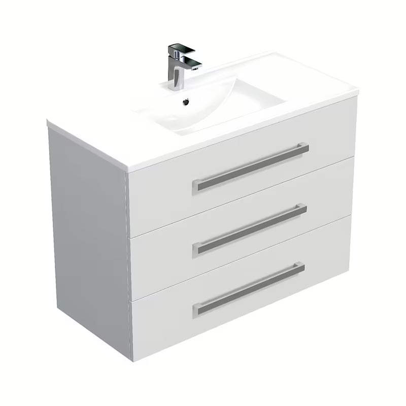 Viseča kopalniška omarica Naturel Cube Way s keramičnim umivalnikom v beli sijajni izvedbi 100x46x76,5 cm