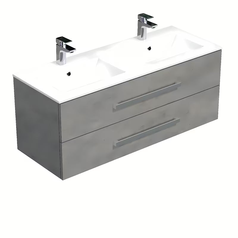 Viseča kopalniška omarica SAT Cube Way s keramičnim umivalnikom v dekorju imitacija betona 120x53x46 cm.