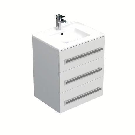 Viseča kopalniška omarica Naturel Cube Way s keramičnim umivalnikom v beli sijajni izvedbi 60x46x76,5 cm