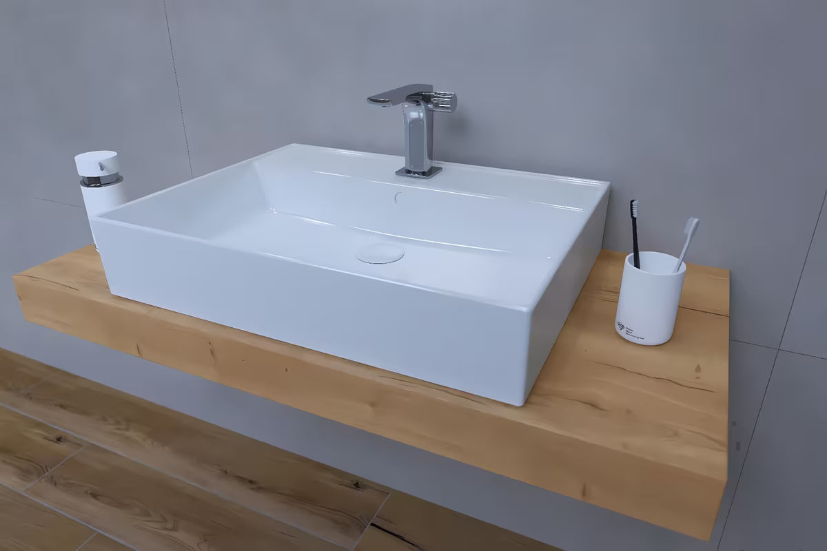 Koupalniški sestav Naturel Dolce 100x50 cm v dekorju hrasta halifax z umivalnikom na pult in stoječo armaturo