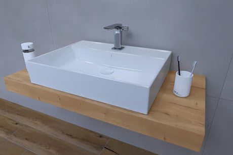 Koupalniški sestav Naturel Dolce 100x50 cm v dekorju hrasta halifax z umivalnikom na pult in stoječo armaturo