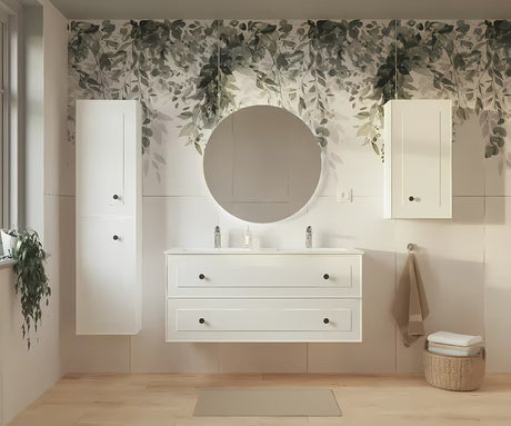 Bela viseča kopalniška omarica Naturel Forli s keramičnim umivalnikom 120x53x46 cm