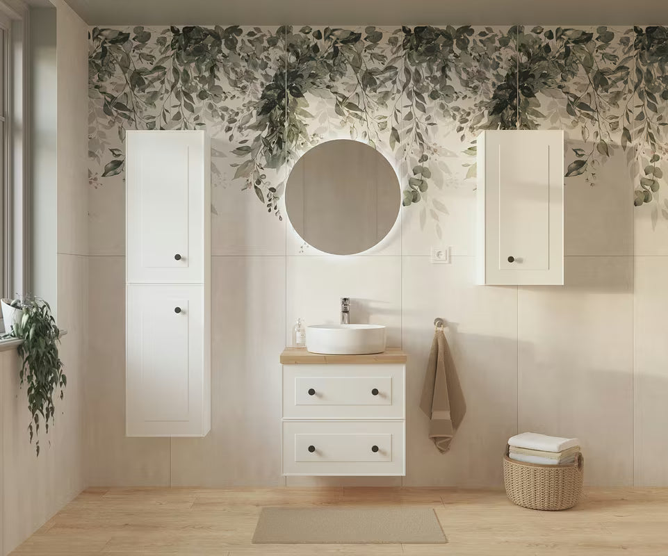 Visoka viseča kopalniška omarica Naturel Forli u bijeloj sjajnoj boji 40x157x20 cm.