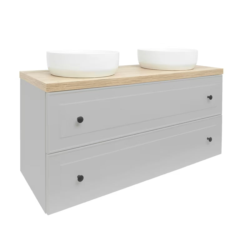 Viseča kopalniška omarica Naturel Forli u sivoj mat boji s pločom u dekoru hrasta Halifax