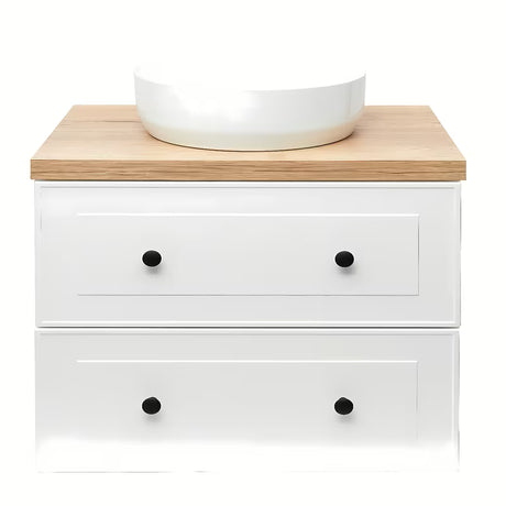 Viseča kopalniška omarica pod umivalnik Naturel Forli u bijeloj boji s pločom u dekoru hrasta Halifax.