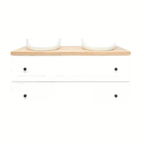 Bijela viseča omarica pod umivalnikom Naturel Forli s pločom u dekoru hrasta Halifax