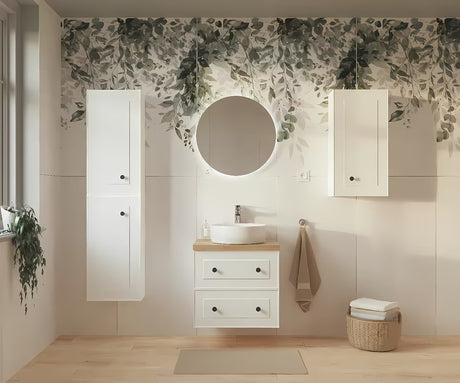 Bijela viseča omarica pod umivalnikom Naturel Forli s pločom u dekoru hrasta Halifax