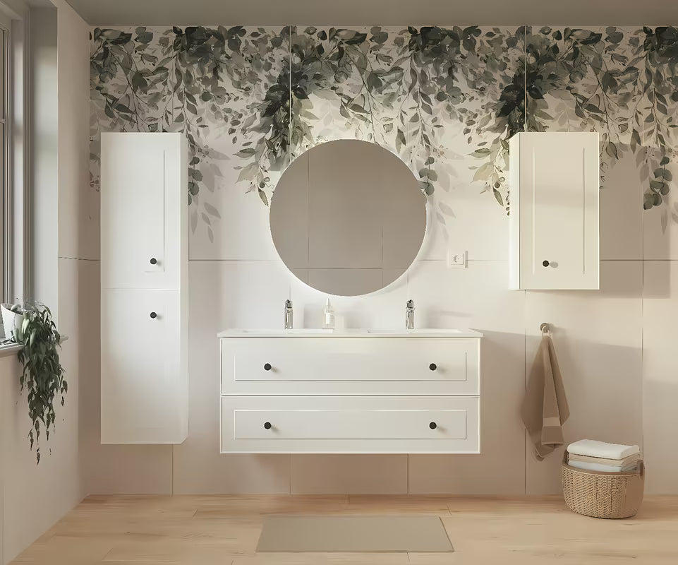 Bijela viseča kopalniška omarica Naturel Forli s keramičkim umivaonikom 120x53x46 cm