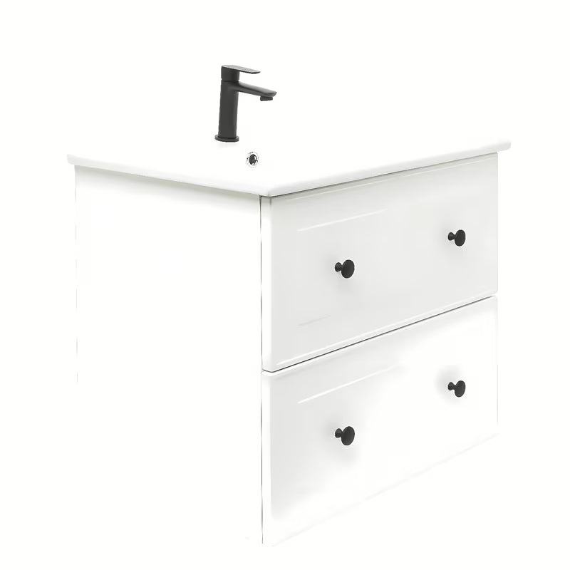 Bijela kopalniška omarica Naturel Forli s keramičkim umivaonikom u modernom, jednostavnom dizajnu