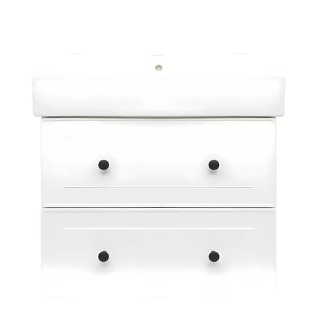 Bijela viseča kopalniška omarica Naturel Forli s keramičkim umivaonikom i otvorom za pro slavinu u sredini.