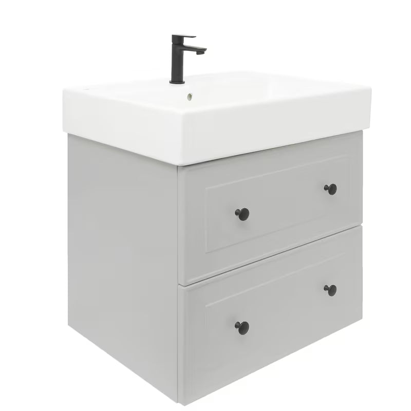 Sivo-mat kopalniška omarica Naturel Forli s keramičkim umivaonikom modernog, jednostavnog dizajna.